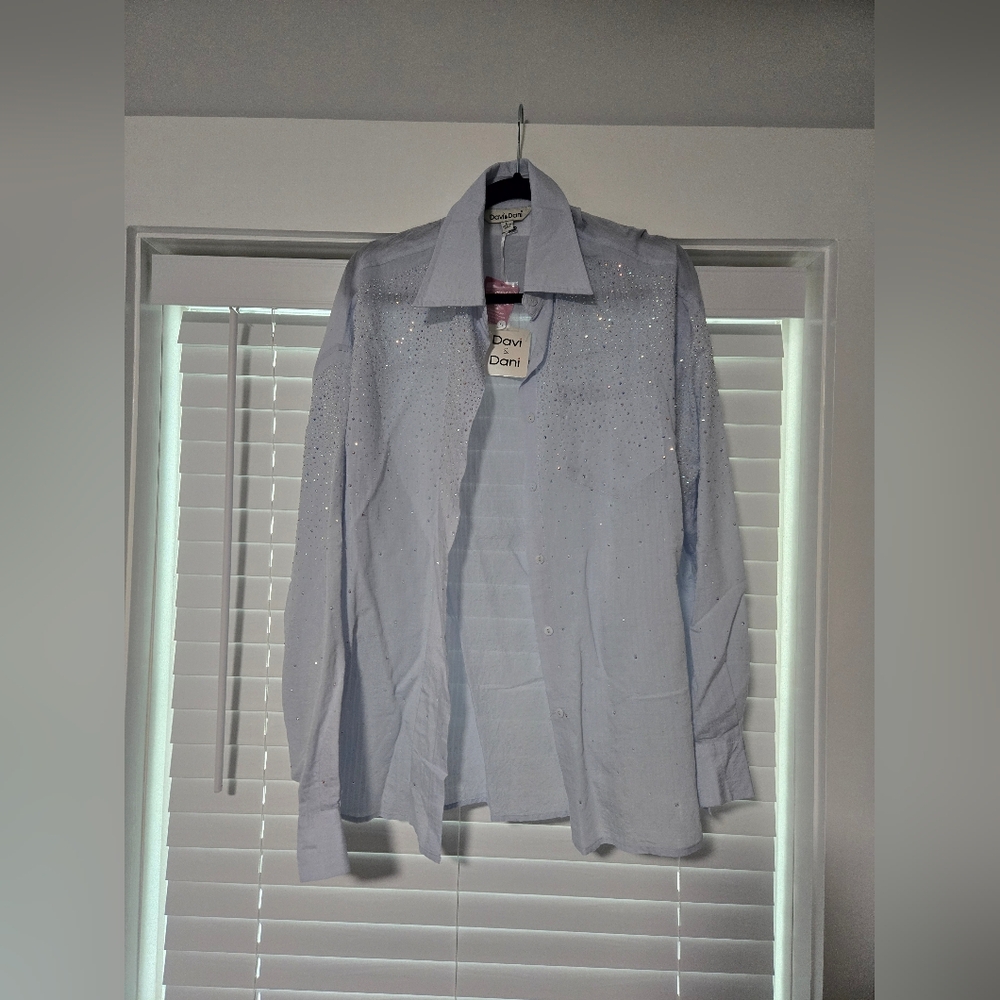 Davi & Dani Rhinestone Button Up Top (Large)